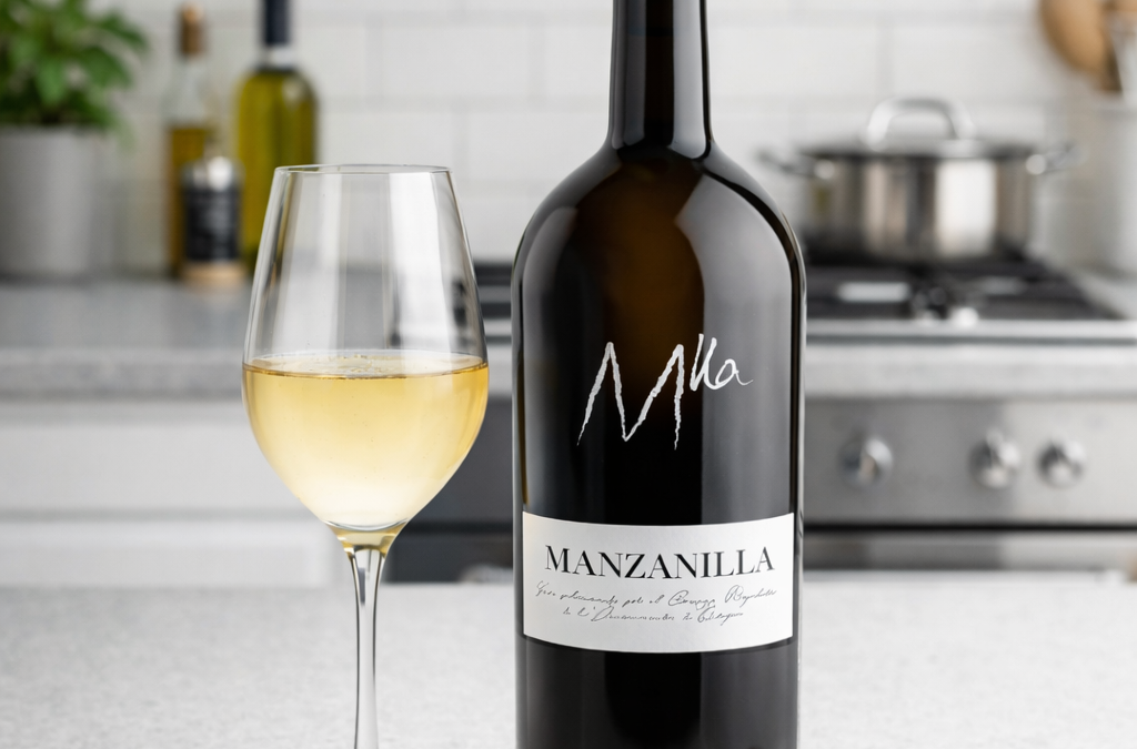 botella de manzanilla abierta